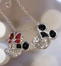 Official DISNEY Minnie  Mickey Mouse Fine Silver Plated Crystal Charm Necklace