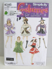 Simplicity 4046 Bo Peep, Pirate, Witch, Santa Costumes Pattern Misses' 14-20 Cut