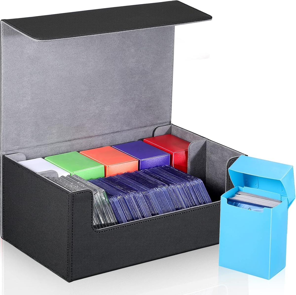 7 Pcs Deck Card Boxes, 1 Leather Deck Storage Case with 6 Plastic
