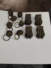 Vintage claw foot four Toe And Feather Brass paws And Lion Head Drawer Pulls 