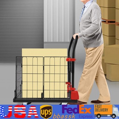 Max 150kg Heavy Hand Truck W/Cage Removable Cage Cart Multipurpose Grocery Cart