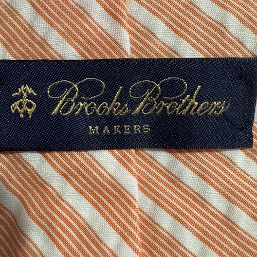 Men Classic Tie Orange White Stripes Cotton 9cm W 147cm L Brooks Brothers USA - Picture 6 of 9