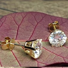 7.00 Ct Certified Treated White Diamond Solitaire Studs, Yellow Gold Finish