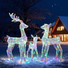 3 PACK Christmas Multicolor Reindeer Family with Light Deer for In/Outdoor Decor