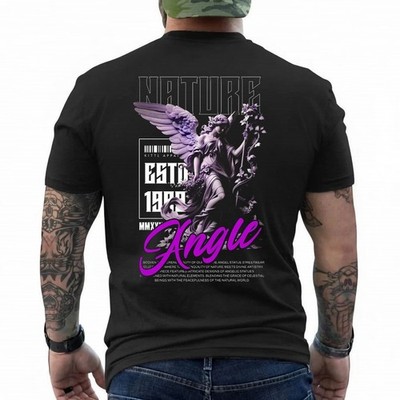 Nature Angel T-Shirt Purple Gothic Statue Graphic Tee Streetwear Unisex