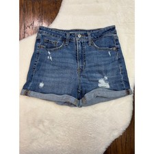 Old Navy OG Straight Jean Shorts 4 Medium Wash Distressed High Rise Cuffed Women