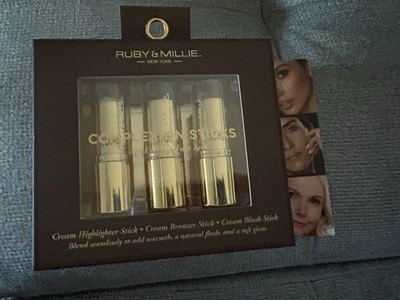 ruby & millie complexion sticks 3 piece set highlighter,bronzer, blush new
