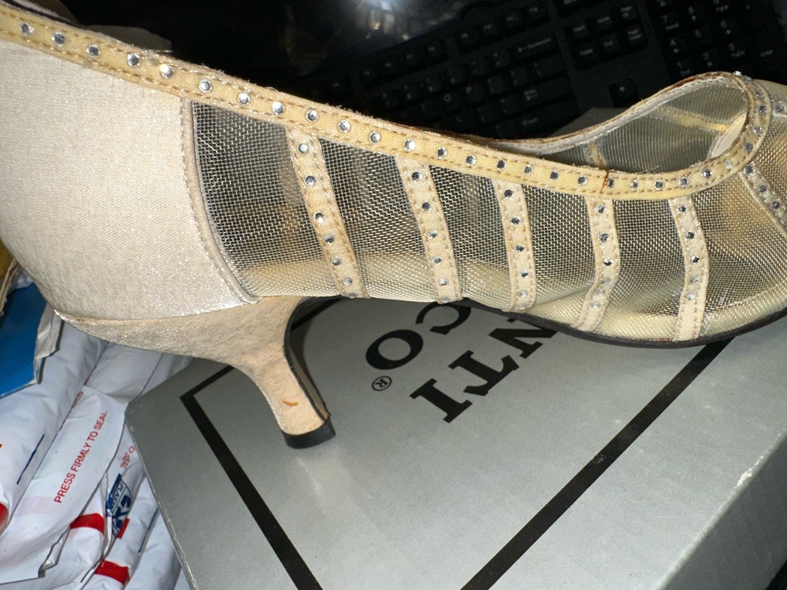 Valenti Franco Sally-3 Champagne Mesh Sequin Heels Size 9M image 6