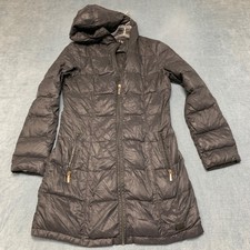 Michael Kors Puffer Jacket Women Petite S Black Packable Down Fill Hood Full Zip