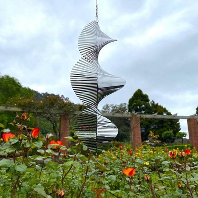 3D Windspiel Edelstahl Spirale Windspinner Gartenhänger Balkon Terrasse Deko