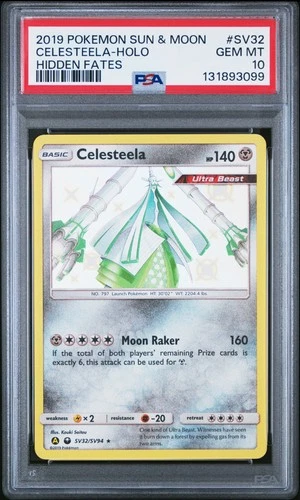 2019 POKEMON SUN & MOON HIDDEN FATES #SV32 CELESTEELA-HOLO PSA 10