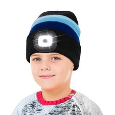 Beanie with The Light for Kids, Unisex USB Rechargeable Headlamp Hat Winter K...