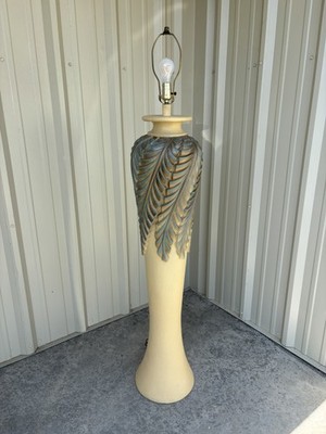 Postmodern 1980s Palm Fronds Plaster Floor Lamp Coastal Beach House Green Blue