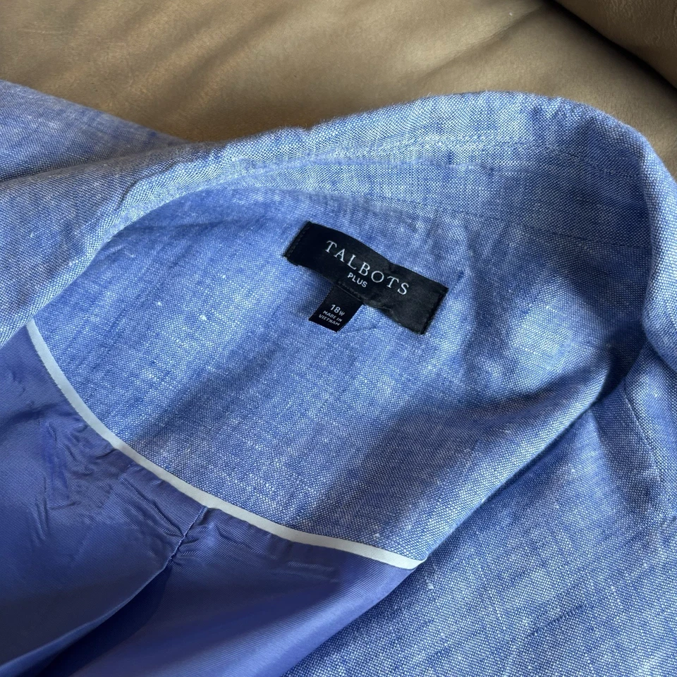 Blazer Talbots Plus Lino Azul Talla 18W Carrera Costera Dinero Antiguo Viaje Preppy Foto 3 de 4
