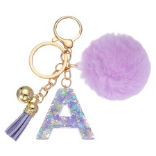 Alphabet Initial Letter Keychain Letter-A Cute Heart Resin Keyrings Purple