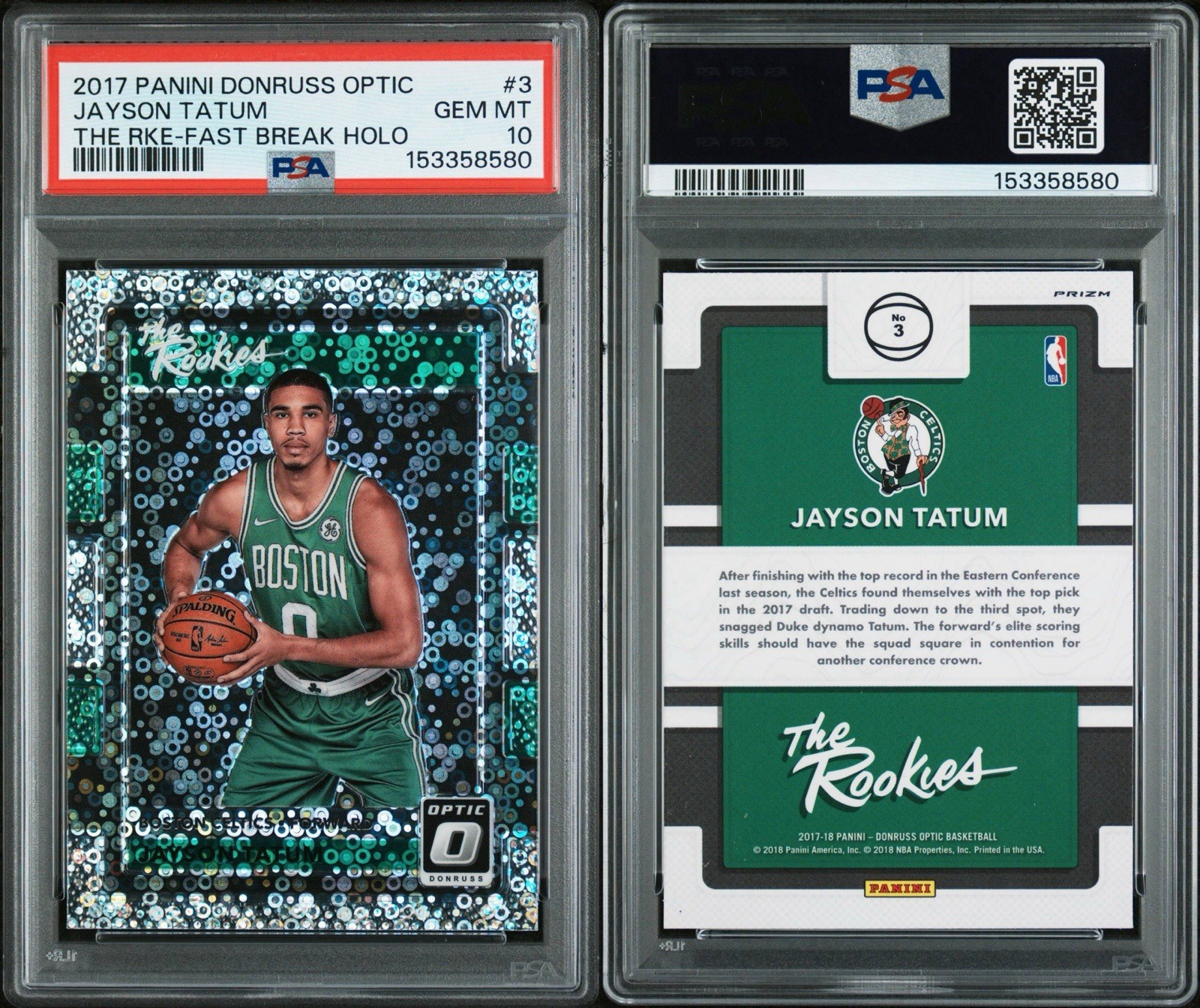 2017 PANINI DONRUSS OPTIC THE ROOKIES FAST BREAK HOLO #3 JAYSON TATUM PSA 10