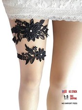 Garter for Bride Floral Wedding Garter Set W010 Black