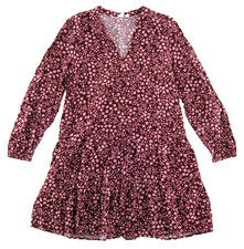 GAP 100% Rayon Pink Floral Long Sleeve V-Neck Tiered Tunic Smock Dress Small