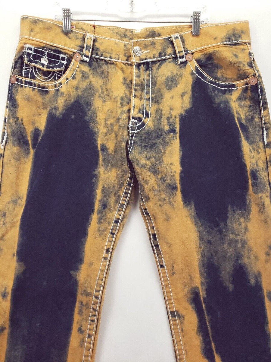 True Religion Joey Super T Jeans Mens 42 Blue Orange Tie Dye 100