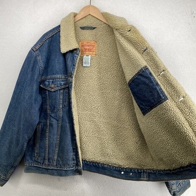 LEVIS Jacket Mens L 70520 Type III Sherpa Lined Denim Trucker Cotton Blue