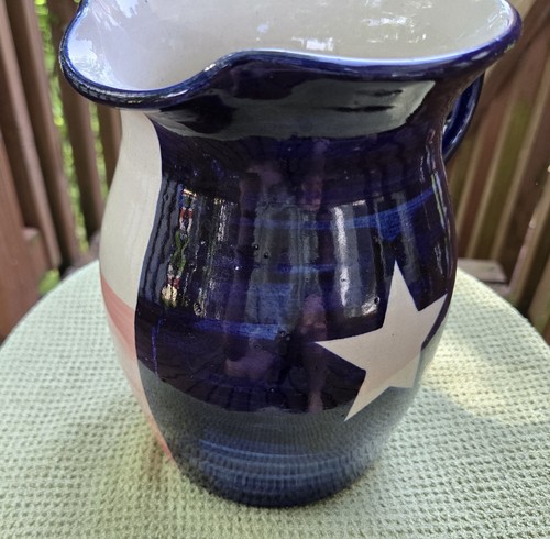 Vintage Marshall Pottery Pottery Stoneware Ceramic Pitcher Texas Flag 7.5" - Picture 10 of 15