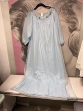 Vtg Shadow Line Nightgown M Blue Silky Chiffon Nylon USA Long