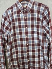 Abercrombie  Fitch Muscle Shirt Men's L Burgundy Navy Plaid Long Sleeve NEW