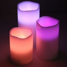 Set of 3 Color Changing 12 Colors  LED Flameless Wax Candles /w Remote
