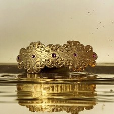 Vintage 90s Hair Clip Barrette Goldtone Scrollwork Metal Pink Crystals France