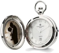 Charles Hubert Chrome Finish Brass Photo Insert Pocket Watch