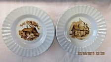 ARABIA PORCELAIN LIGHY BLUE ASHTRAY WITH LOG CABIN MADE IN FINLAND 2 PIECES