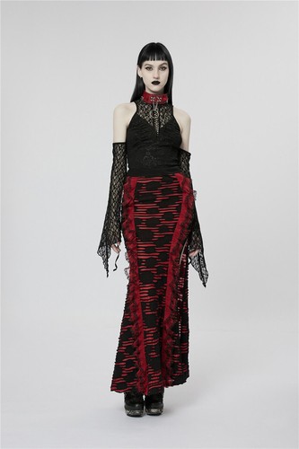 Punk Rave Black Gothic Decadent Lace Sexy High Slit Tiered Ruffle Fishtail Skirt - Picture 26 of 27