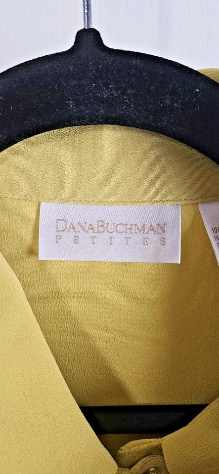Blazer De Colección DANABUCHMAN Petites Cuello Amarillo Botón 100% Seda 8P Foto 4 de 4