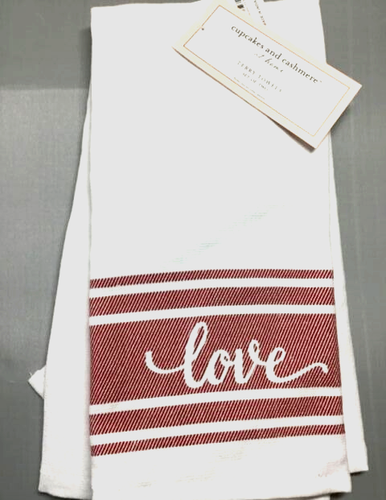 CUPCAKES & ASCIUGAMANI CUCINA CASHMERE (2) LOVE ROSSO BIANCO 16 X 30 100% COTONE NUOVI CON ETICHETTE - Foto 1 di 2