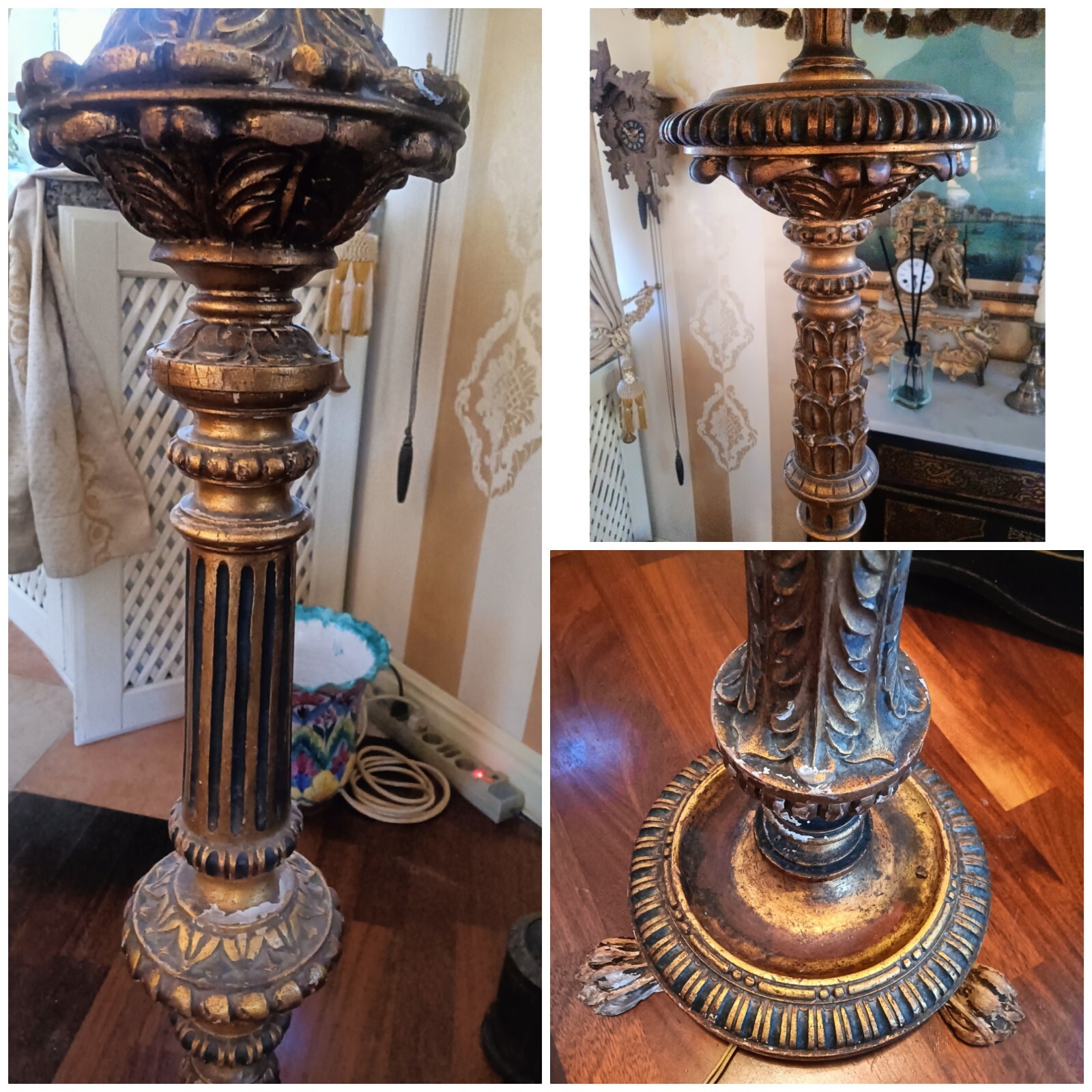 LAMPADA DA TERRA LEGNO E FOGLIA ORO foto 6