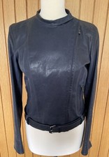 Genuine Prada Ladies Leather Navy Blue Jacket Size 42