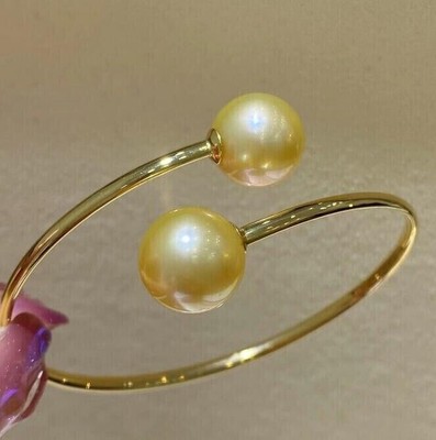 10-11mm Natural Round Genuine Gold South Sea Pearl Bracelet 14k Gold P