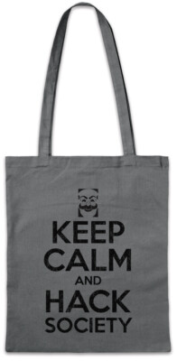 Keep Calm And Hack Society Stofftasche Einkaufstasche Mr. Nerd Robot Hacker Fun