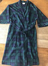 VTG 80 s Appel Women s L Fleece Bathrobe Tie Waist Plaid Green Navy Blue USA