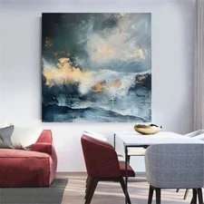abstract oil painting hand painted on canvas Living Room Home Gray sea 24in