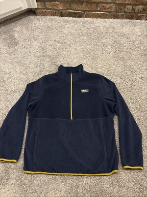 LLBean Katahdin Micro Fleece Pullover Half zip Large Women Navy Blue/gold 506177