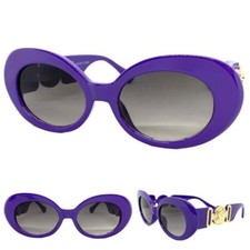 Oversized Vintage Retro Style SUN GLASSES Thick Purple Oval Frame Gold Medallion