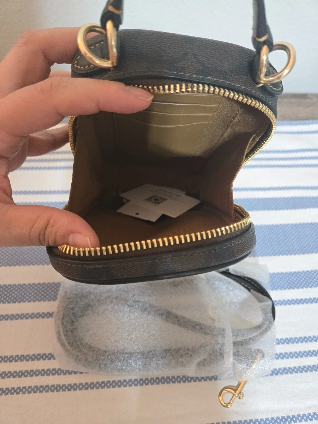 COACH CB852 TELEFONO EVA A TRACOLLA IN TELA FIRMATA BLOCCATA IM LIGHT KAKI BRO