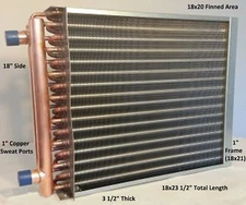 18x20 Water to Air Heat Exchange ~~1" Copper Ports w/ EZ Install Front Flange