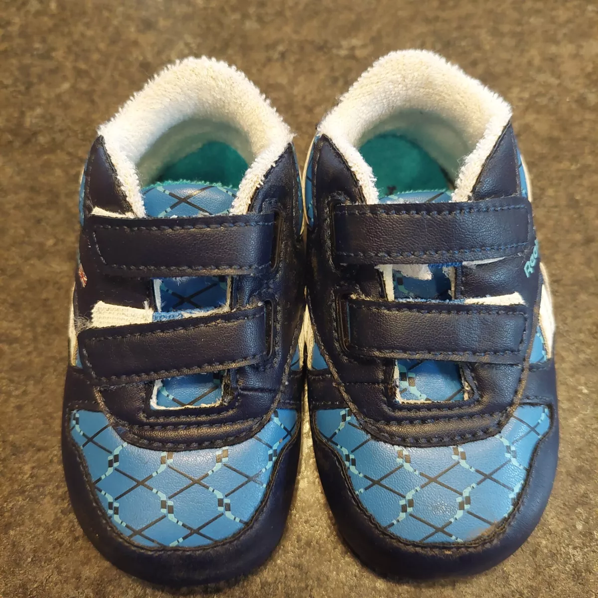 Reebok Baby Shoes Size 3 Blue Black White Hook Loop EUC Slip On