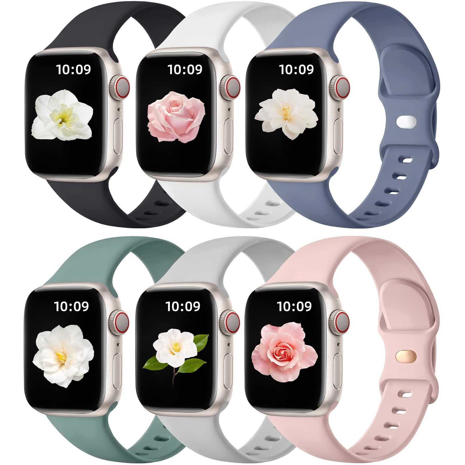 Apple Watch Band 38mm 40mm 41mm 42mm 44mm 45mm 46mm 49mm Women Men, 6 Pack Silic