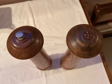 VINTAGE 11" TALL WOOD SALT  PEPPER SHAKERS WITH PEPPERMILL GRINDER