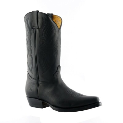 Grinders Mens Louisiana Black Leather Boots Cuban Heeled Cowboy Boots