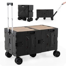 Large Foldable Utility Cart with 2-Tier Storage Crates and Telescoping Handle-Wh
