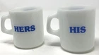 Galaxy Oven Proof White Milk Glass Hers His Mug Vintage MCM Electric Advertising